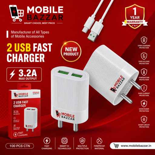 MB 3.2A  2USB PORT CHARGER (1YEAR WORANTY)